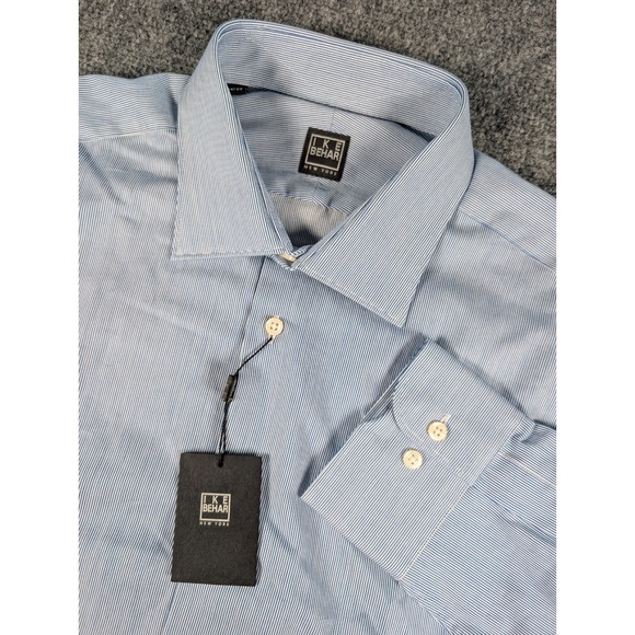 Ike Behar Long Sleeve Dress Shirt Mens 16.5 34/35 Blue Micro Stripe NWT - Picture 1 of 8